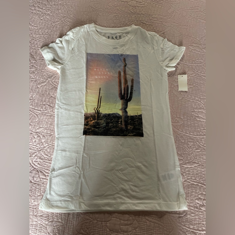 Free State White Short Sleeve Tee with Desert Cactus Graphic